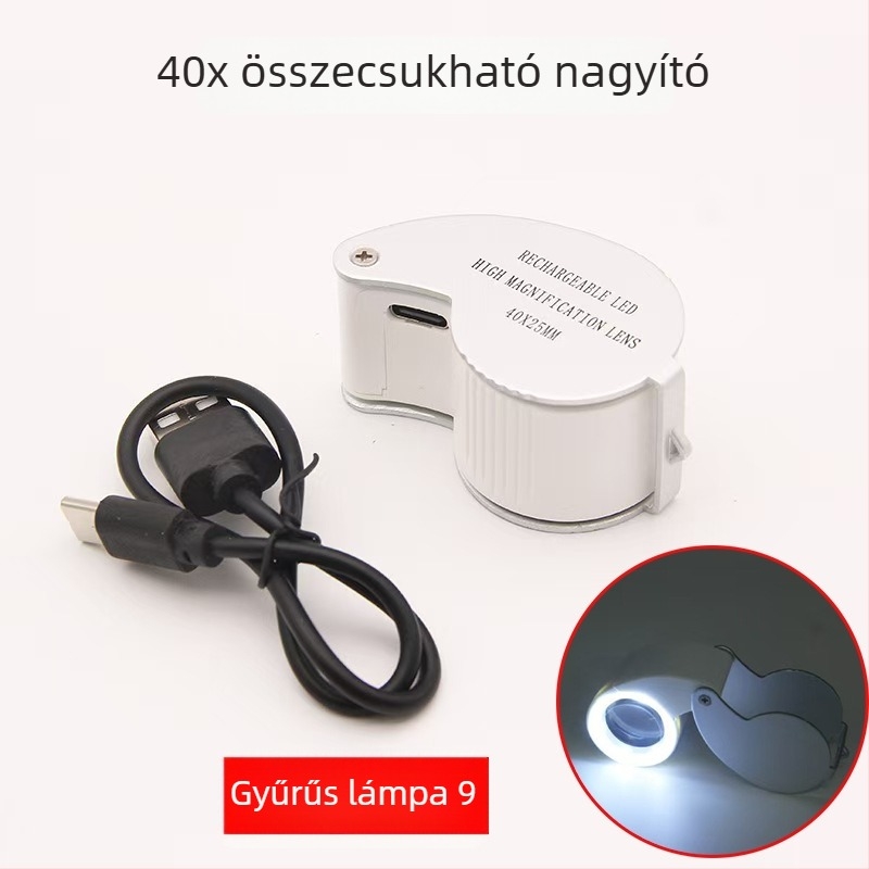 Kompakt USB-töltéses LED-es világítású nagyító ékszerek és jade azonosításához, 40x–60x nagyítás