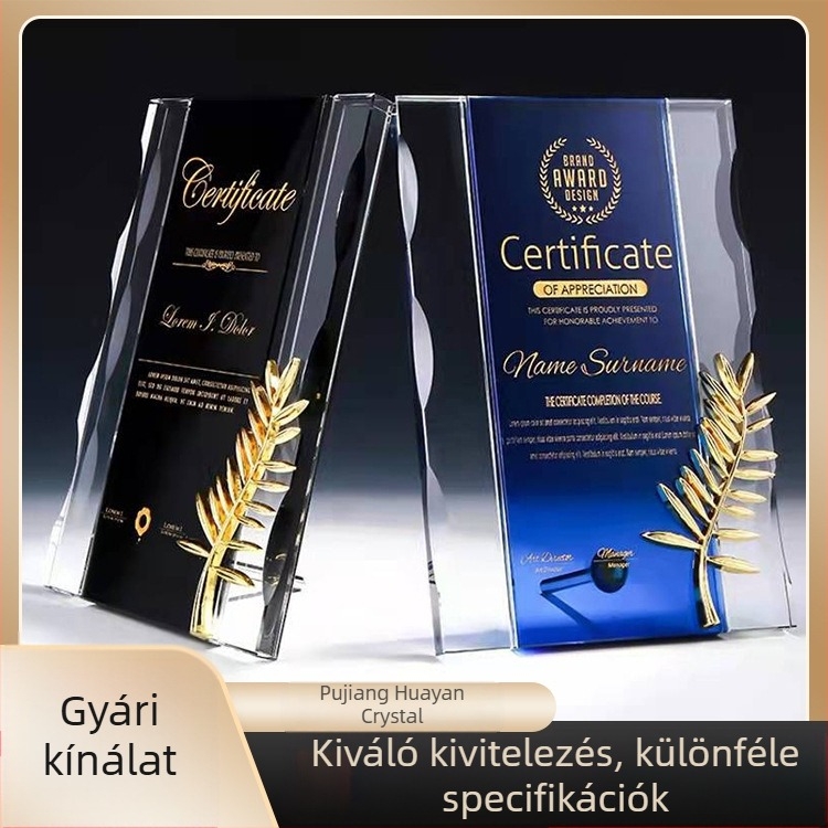Gravírozott kristály trófea – fehér kristály díj, testreszabható ajándék