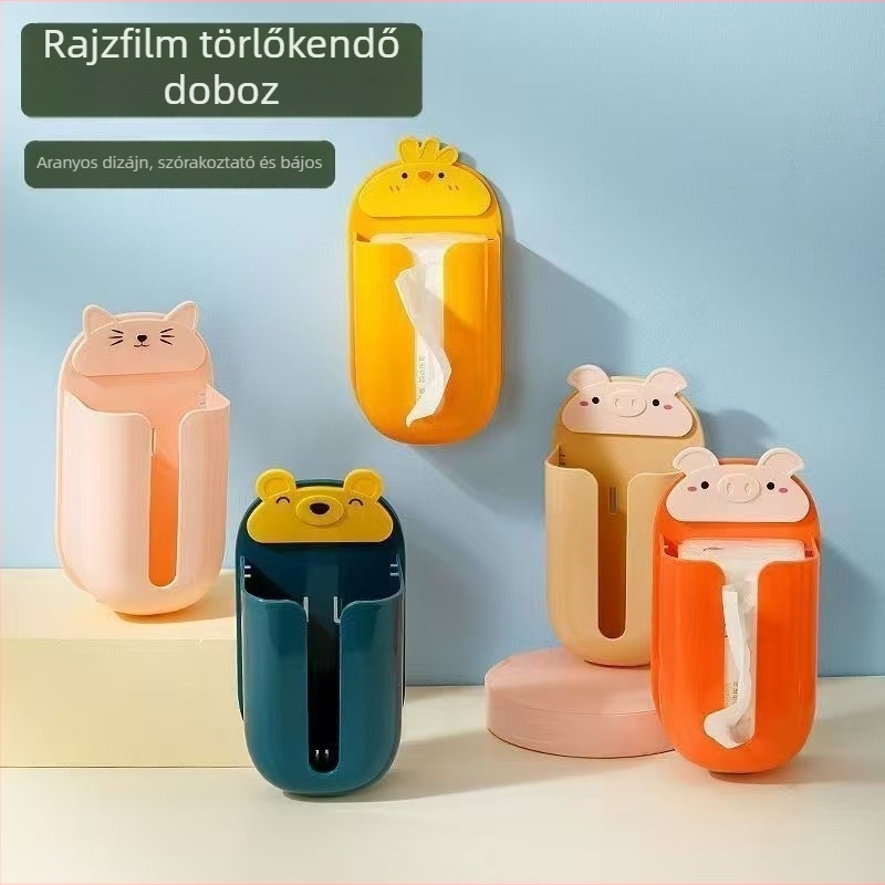 Kreatív rajzfilmfigurás zsebkendő-tartó – falra szerelhető, multifunkcionális tároló nappaliba és a fürdőszobába