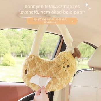 Autóba akasztható zsebkendő-doboz, puha plüss kivitel, belső dekorációhoz a hátsó üléshez
