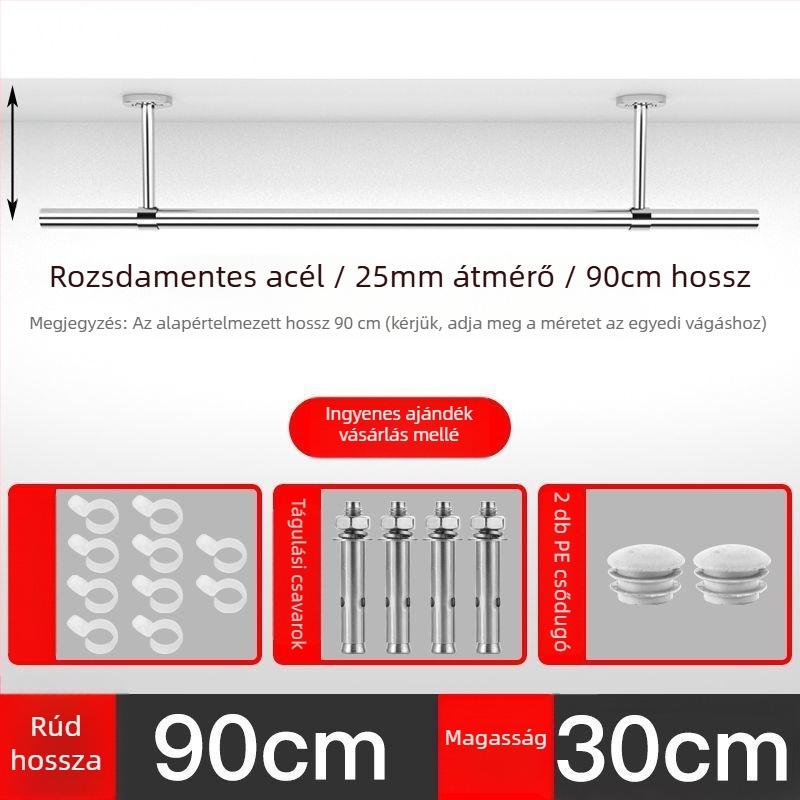 Szélálló rozsdamentes acél ruhaszárító rúd erkélyre, felső szereléssel, oldalsó rögzítésű ruhatartó, egy darabból álló kivitel otthoni használatra