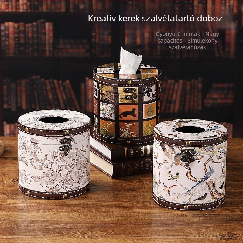 Modern minimál stílusú hengeres fa zsebkendő doboz, nappalira és kávéasztalhoz