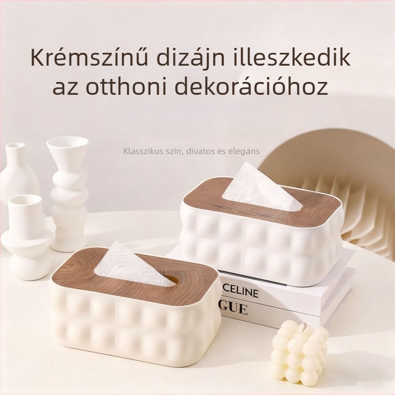 Fa fedéllel ellátott műanyag papírtartó doboz, fehér, elegáns dizájn, többfunkciós tároló konyhához, nappaliba és fürdőbe