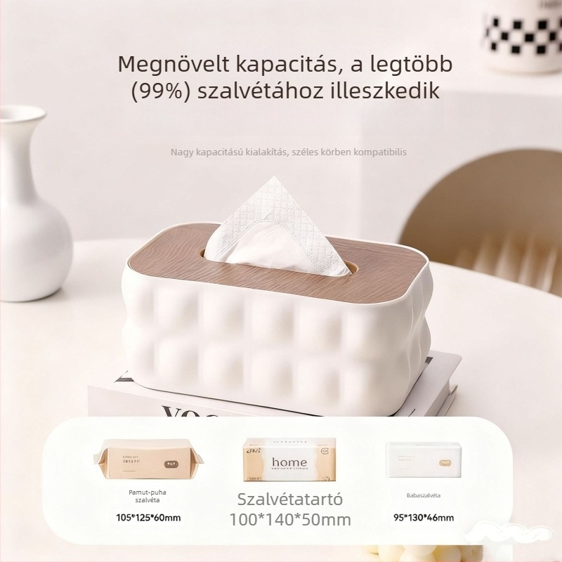 Fa fedéllel ellátott műanyag papírtartó doboz, fehér, elegáns dizájn, többfunkciós tároló konyhához, nappaliba és fürdőbe