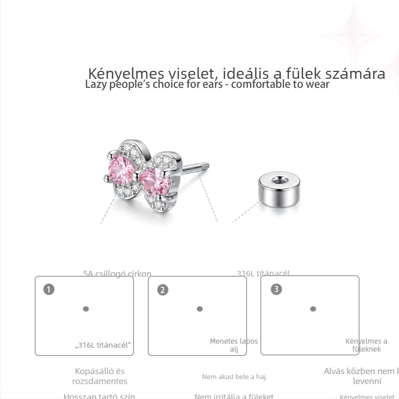 316L rozsdamentes acél fülbevaló, csillogó kerek cirkóniával, egyszerű és sokoldalú, uniszex