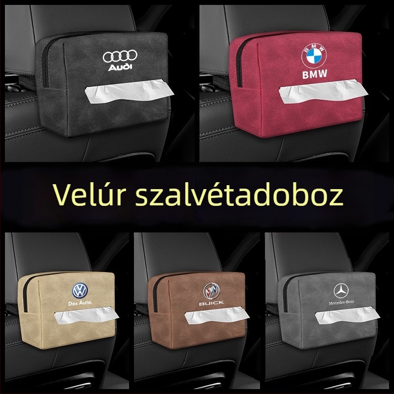 Plüss velúr autózsebkendő-tartó, hátsó ülésre rögzítve – belső kiegészítő