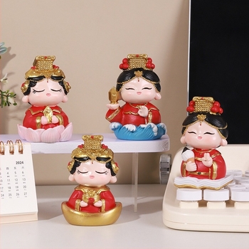 Kínai stílusú Mazu figurka, asztali dekoráció, gyanta, kis dísz, kulturális és kreatív szuvenír