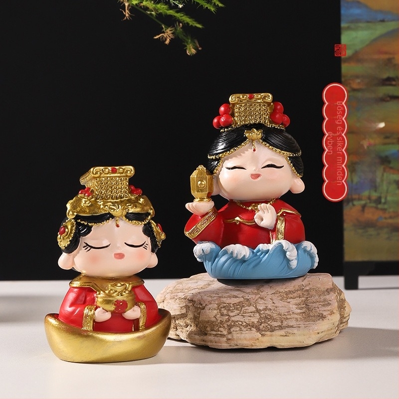 Kínai stílusú Mazu figurka, asztali dekoráció, gyanta, kis dísz, kulturális és kreatív szuvenír