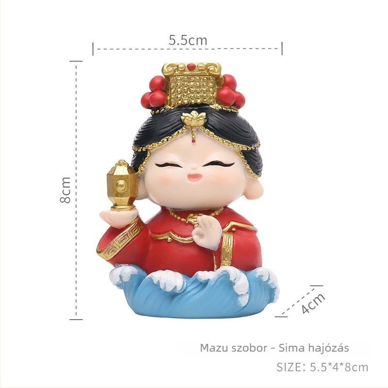 Kínai stílusú Mazu figurka, asztali dekoráció, gyanta, kis dísz, kulturális és kreatív szuvenír