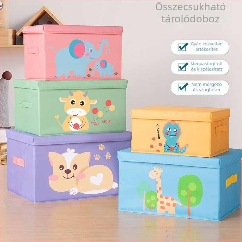 Összehajtható textiltároló doboz karikatúra mintával, ruhákhoz, paplanokhoz és játékokhoz, 50–60 L kapacitás