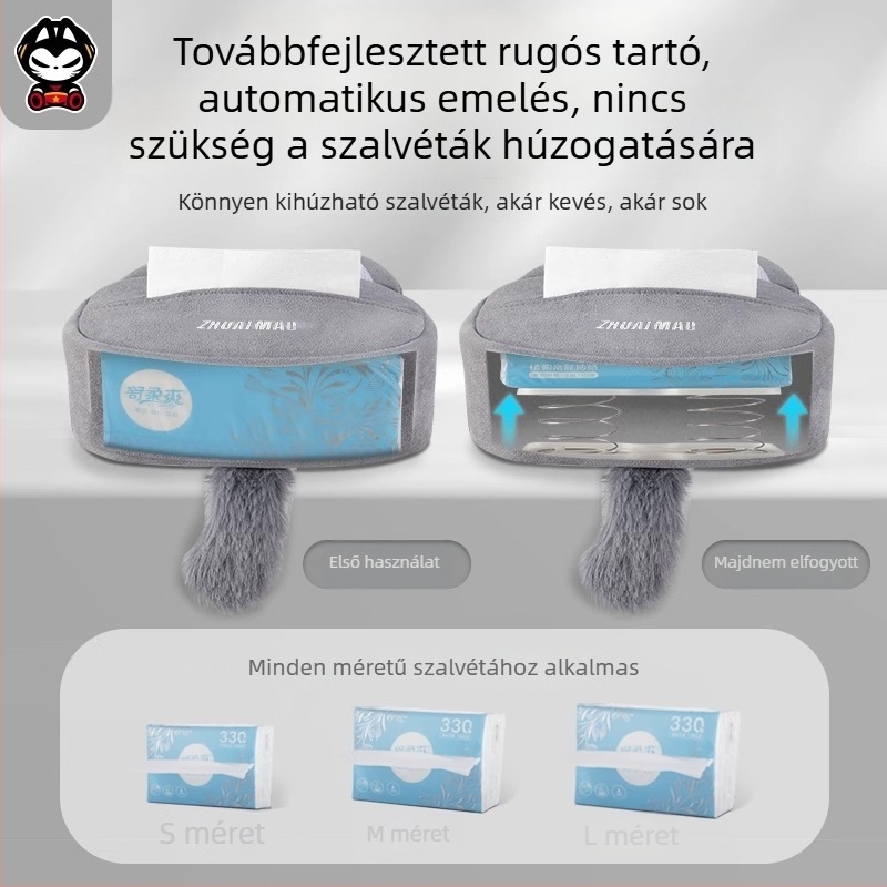 Plüss autós zsebkendő tartó — függő, hátsó ülésre akasztható