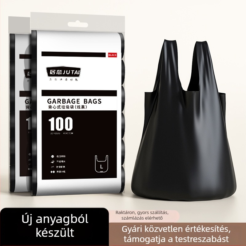 Háztartási tekercses szemeteszsákok otthoni használatra, fekete, nagy méret, megnövelt vastagságú, extra vastag, szakadásálló, mellény-stílusú zacskók