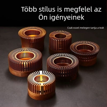 Alumíniumötvözetből készült tea-melegítő, akkordeon-stílusú dizájn, tömörfa, gyertyás melegítő alap