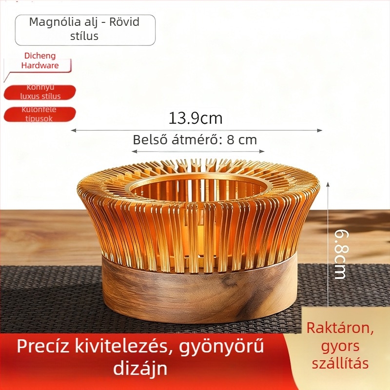 Alumíniumötvözetből készült tea-melegítő, akkordeon-stílusú dizájn, tömörfa, gyertyás melegítő alap