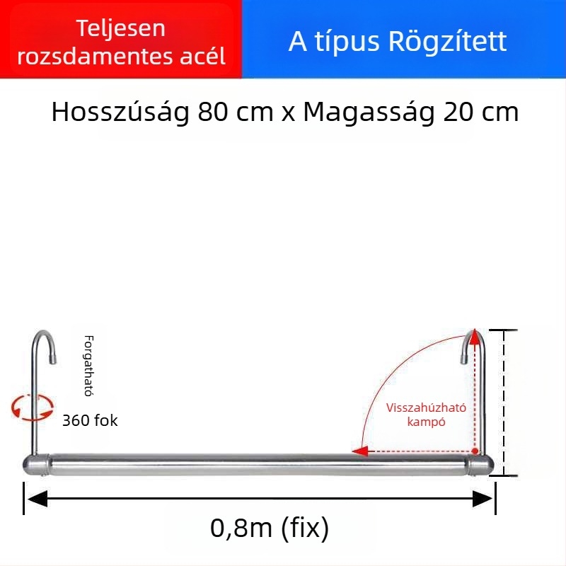 Erkélyre szánt teleszkópos ruhaszárító, láthatatlan, kihúzható, összecsukható, ágynemű és ruházat számára