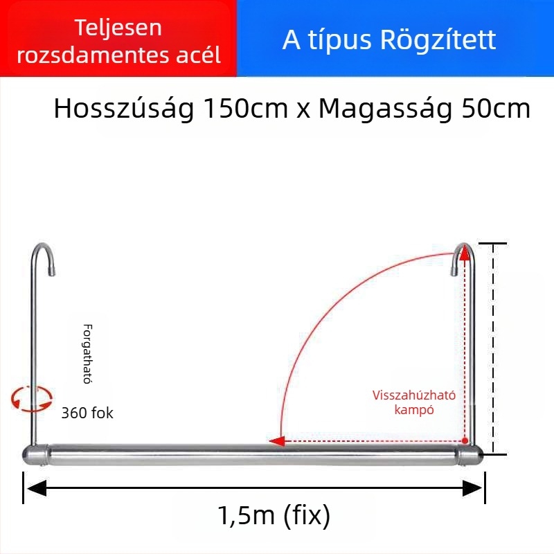 Erkélyre szánt teleszkópos ruhaszárító, láthatatlan, kihúzható, összecsukható, ágynemű és ruházat számára