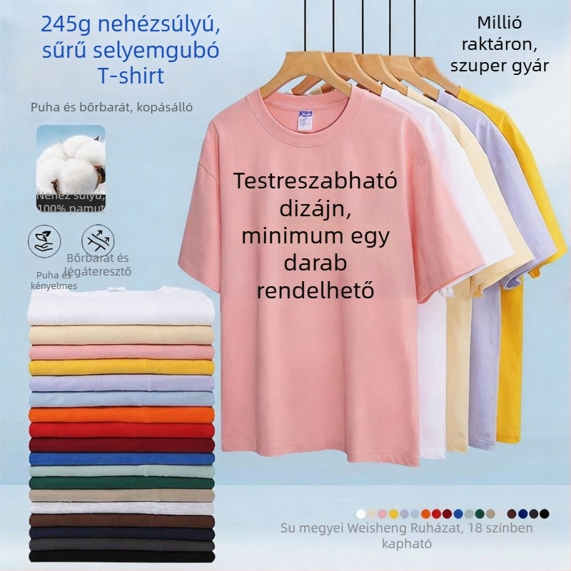 Férfiaknak készült nehéz pamut alaprétegű póló, egyszínű, lazán szabott, rövid ujjú, nyári munkaruházathoz