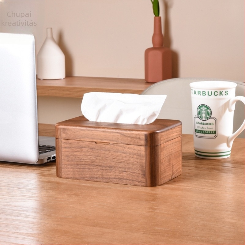 Fából készült zsebkendő-doboz a nappaliba – modern, minimalist stílusú asztali tartó