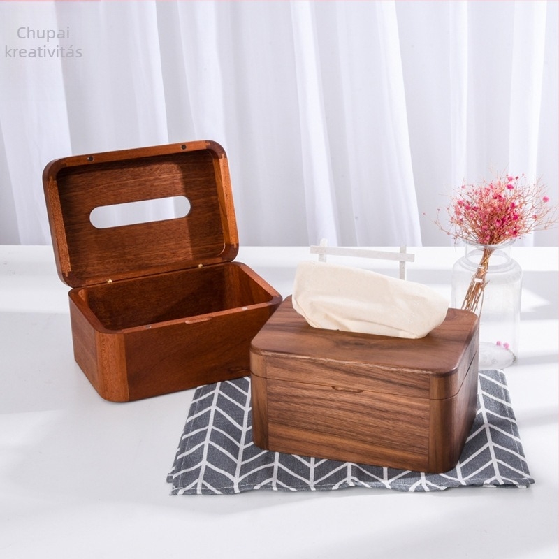 Fából készült zsebkendő-doboz a nappaliba – modern, minimalist stílusú asztali tartó