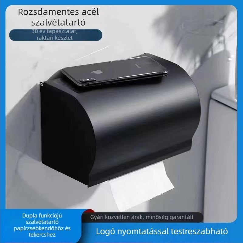 Rozsdamentes acél papírdoboz és WC-papír tartó — vízálló fürdőszobához