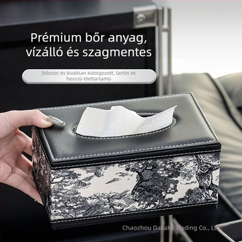 Világos luxus bőr papírzsepi tartó vintage stílusban, otthonra és nappaliba, tároló rekesszel a távirányítóhoz