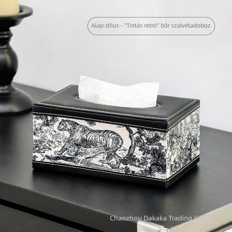 Világos luxus bőr papírzsepi tartó vintage stílusban, otthonra és nappaliba, tároló rekesszel a távirányítóhoz