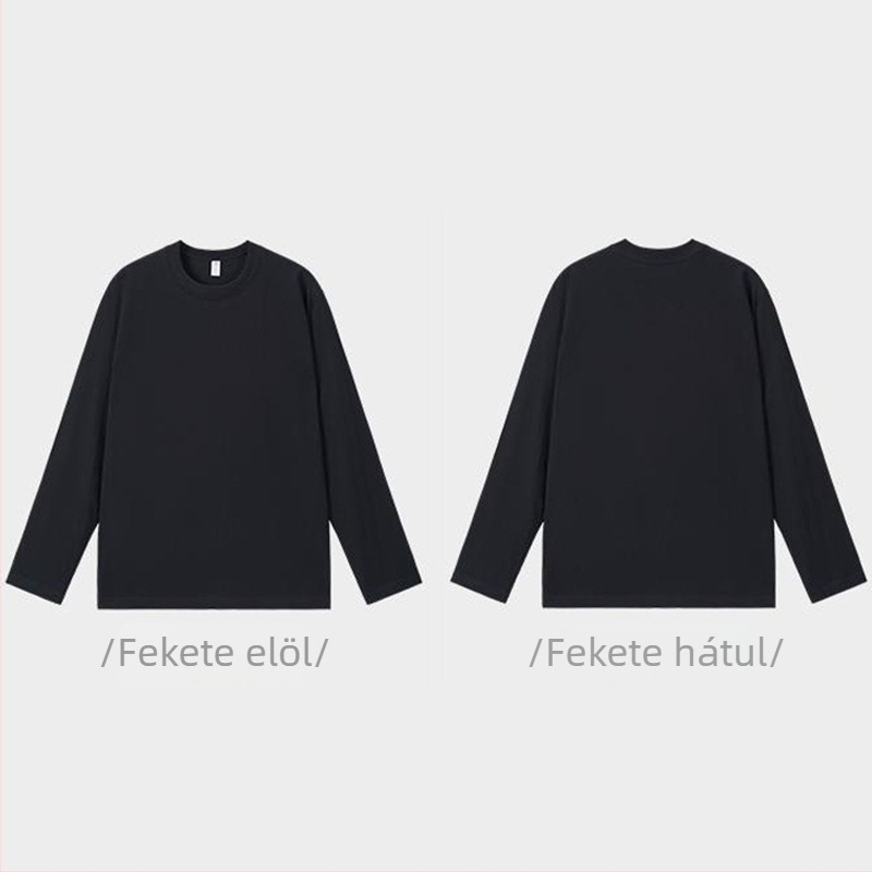 Férfi hosszú ujjú pamut póló, kerek nyakú, bő szabású, egyszínű, tavasz–ősz