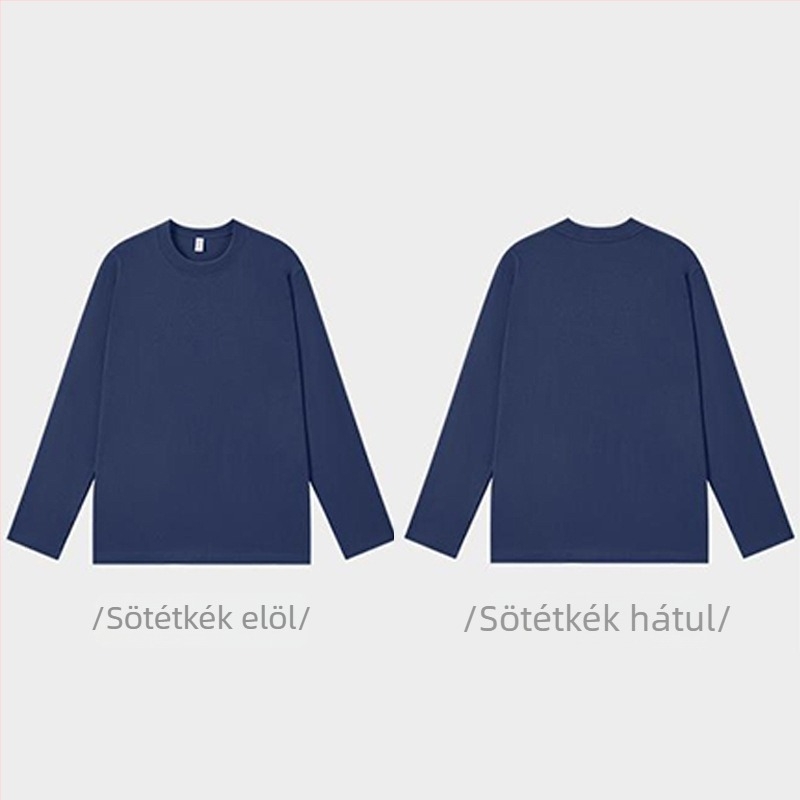 Férfi hosszú ujjú pamut póló, kerek nyakú, bő szabású, egyszínű, tavasz–ősz
