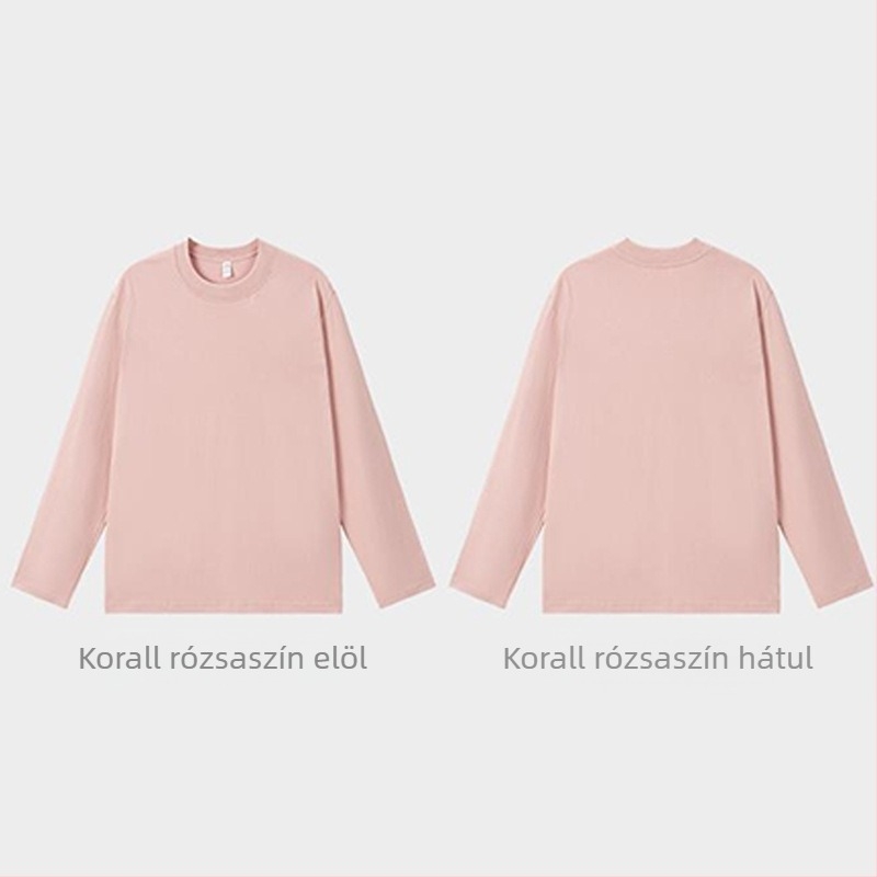 Férfi hosszú ujjú pamut póló, kerek nyakú, bő szabású, egyszínű, tavasz–ősz