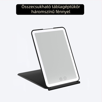 Összecsukható LED sminktükör utazáshoz, háromszínű világítással és állítható fényerővel