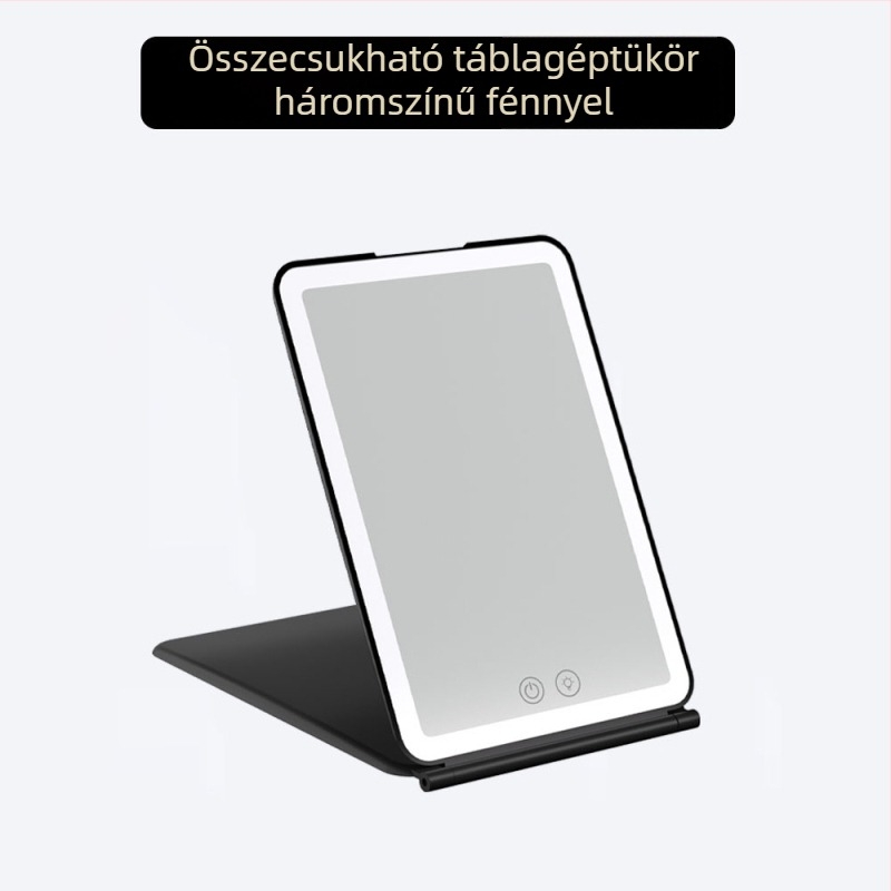 Összecsukható LED sminktükör utazáshoz, háromszínű világítással és állítható fényerővel