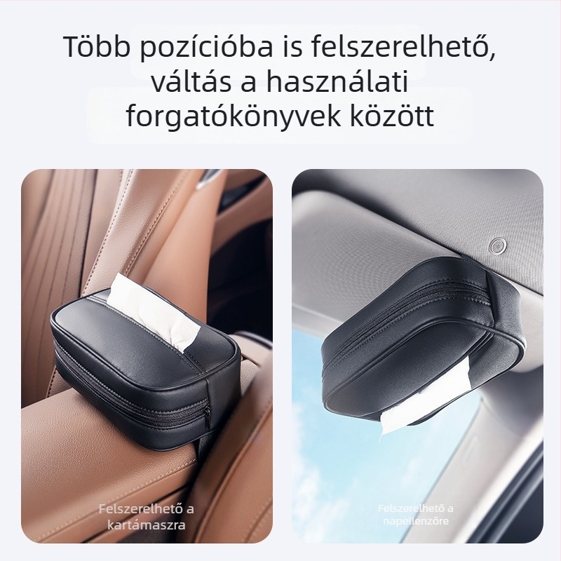 Bőr autózsebkendő-tartó karfára szerelhető, hátsó üléshez illeszkedő, univerzális autó kiegészítő