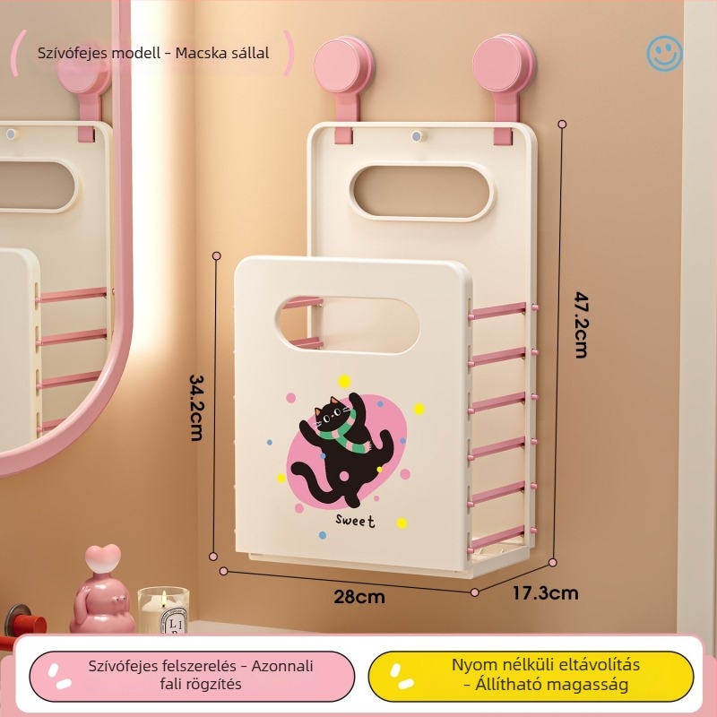 Falihoz rögzíthető, összecsukható ruhakosár fürdőszobába, modern dizájn