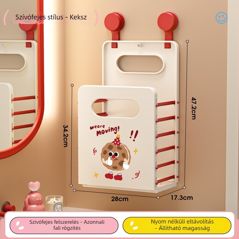 Falihoz rögzíthető, összecsukható ruhakosár fürdőszobába, modern dizájn