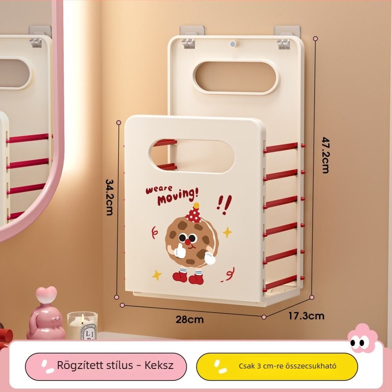 Falihoz rögzíthető, összecsukható ruhakosár fürdőszobába, modern dizájn
