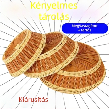 Kis nordik stílusú kosár dupla fogantyúval, kézzel font kenyér- és gyümölcskosár, imitált ratán tál bambuszból