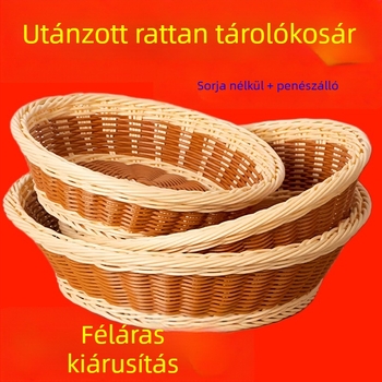 Kis nordik stílusú kosár dupla fogantyúval, kézzel font kenyér- és gyümölcskosár, imitált ratán tál bambuszból