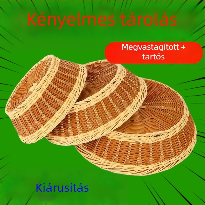Kis nordik stílusú kosár dupla fogantyúval, kézzel font kenyér- és gyümölcskosár, imitált ratán tál bambuszból