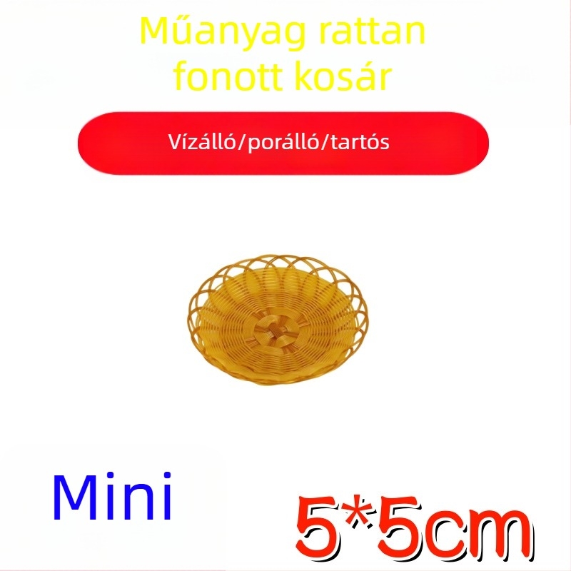 Kis nordik stílusú kosár dupla fogantyúval, kézzel font kenyér- és gyümölcskosár, imitált ratán tál bambuszból