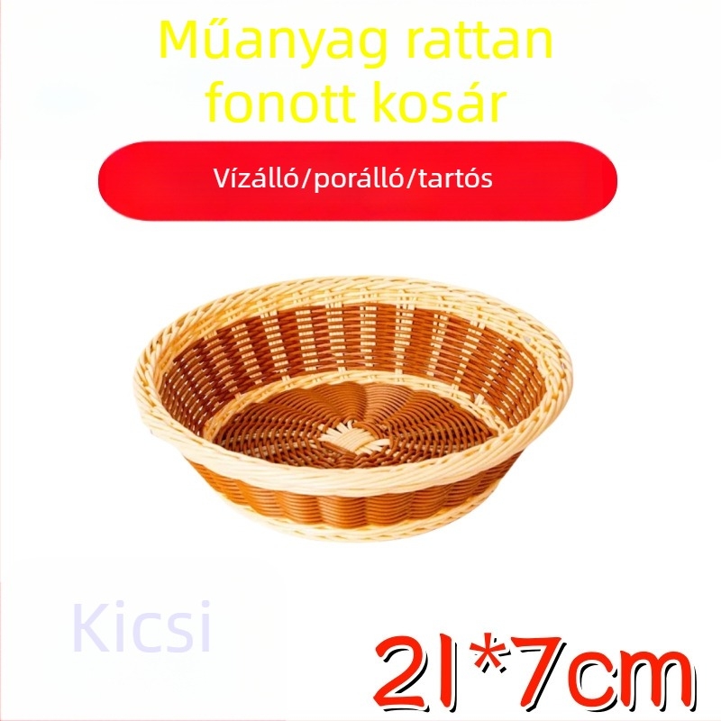 Kis nordik stílusú kosár dupla fogantyúval, kézzel font kenyér- és gyümölcskosár, imitált ratán tál bambuszból