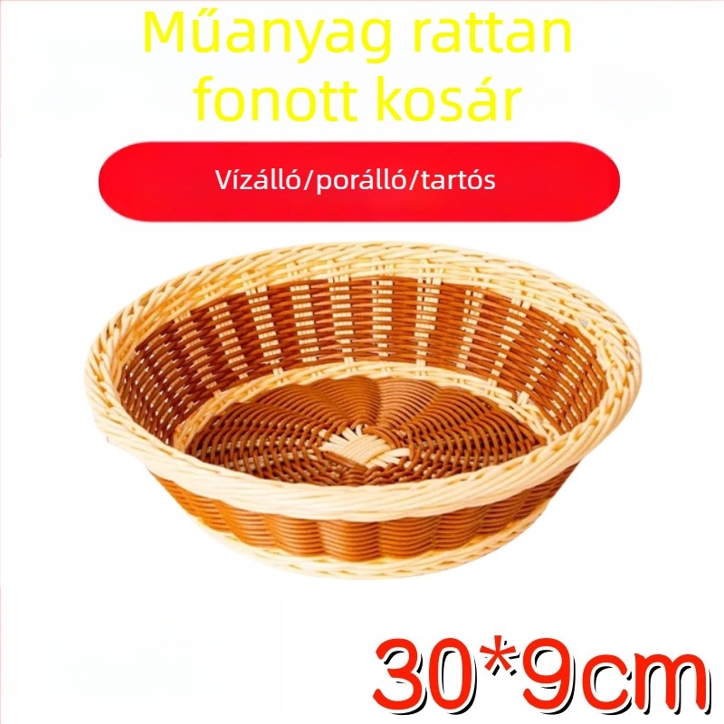 Kis nordik stílusú kosár dupla fogantyúval, kézzel font kenyér- és gyümölcskosár, imitált ratán tál bambuszból