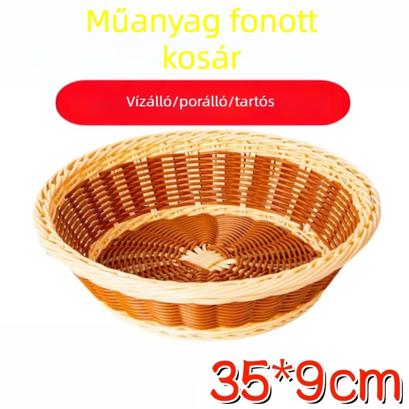 Kis nordik stílusú kosár dupla fogantyúval, kézzel font kenyér- és gyümölcskosár, imitált ratán tál bambuszból