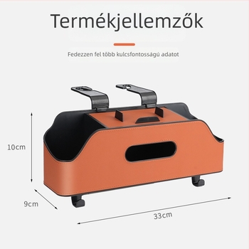 Autó belső térre tervezett multifunkcionális tároló doboz, zsebkendő-tartó, pohártartó és hátsó ülés tároló táska