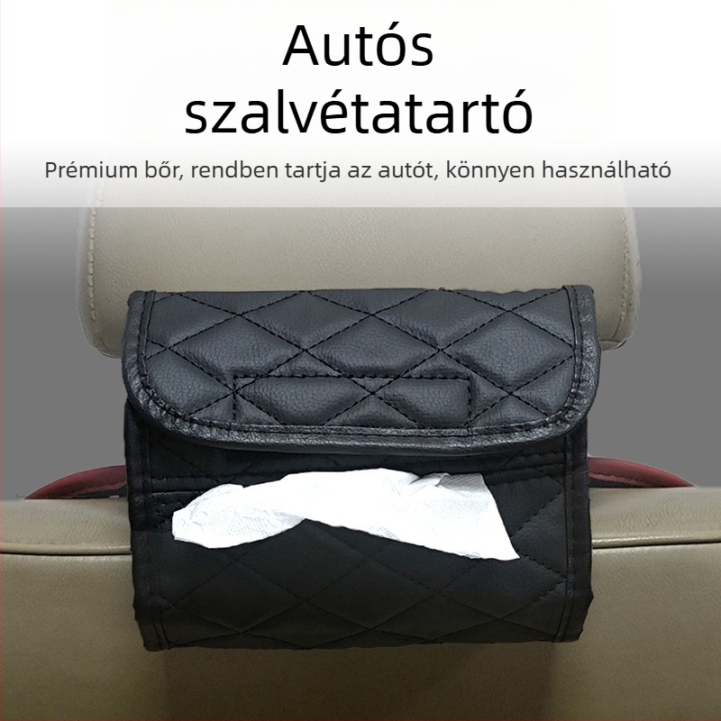 Bőr autós zsebkendőtartó, nagy kapacitású, stílusos és aranyos