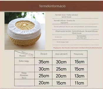 Otthoni fonott rattan kosár gyümölcs és nassolnivalók tárolására fedéllel, hőtartó, kis méret