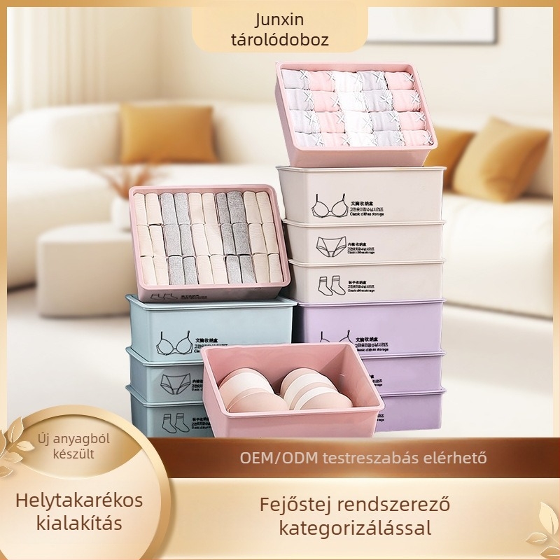 Nagy méretű műanyag fehérneműtároló doboz – gardróbhoz való fiókos szervező fedéllel, rekeszekkel