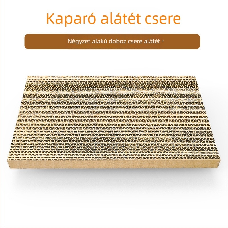 Beépített macska karmolótábla és odú - szöszmentes hullámkartonból készült karmolós játék, téglalap alakú doboz