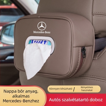 Bőr autózsebkendő-doboz, függő kartámaszhoz tartó, testreszabható logó