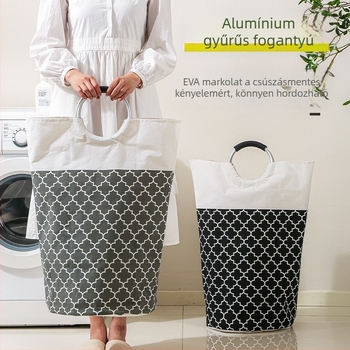 Nagy kapacitású, összehajtható textile ruhatartó kosár a fürdőszobába