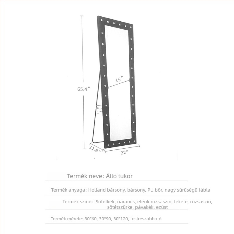 Lányok hálószobájába tervezett teljes hosszúságú álló tükör, téglalap alakú, minimalist, egyedi gyártású